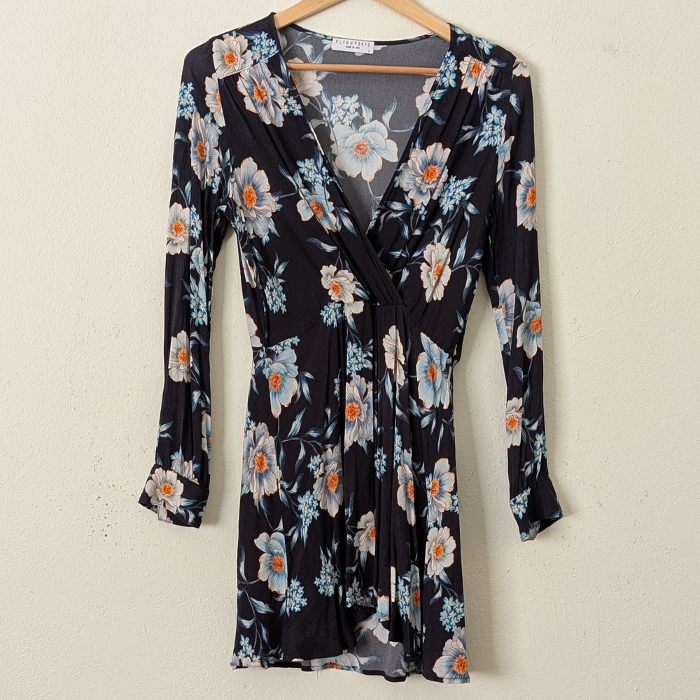 Flynn Skye Navy Floral Mini Dress, Size Med